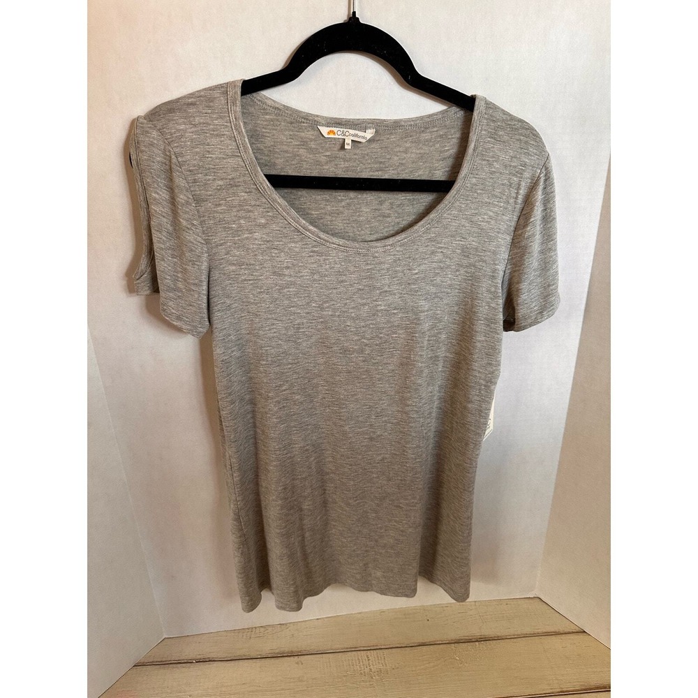 C&C California Womens‎ Cold Shoulder Scoop Neck Tee Silver Grey UM4065B Size M